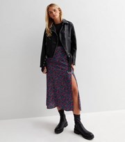 New Look Petite Black Floral Split Hem Midi Skirt
